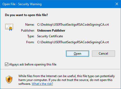 Open File security warning dialog