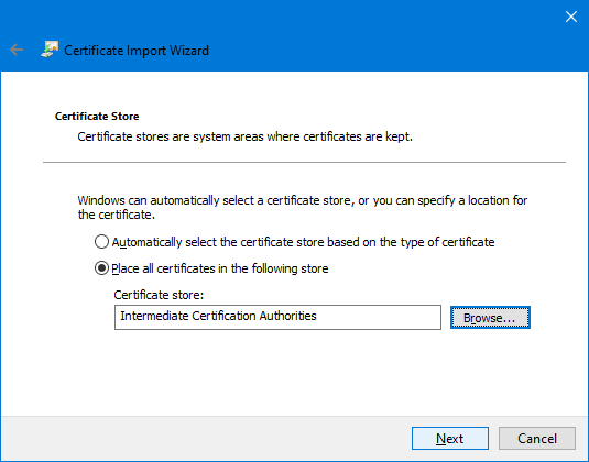 Certificate Import Wizard select store