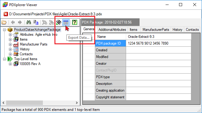 PDXplorer Toolbar: Export Data