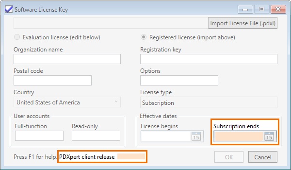 PDXpert PLM software license key window