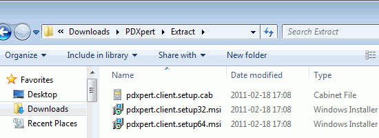 Extracted CAB and MSI files in folder