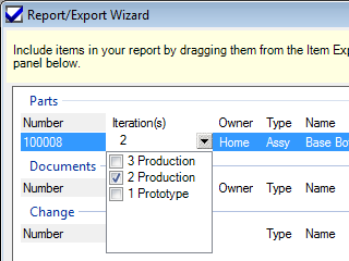 Report/Export Wizard revision selection