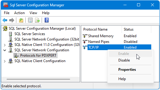 Enable TCP/IP in SQL Configuration Manager