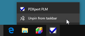 Unpin PDXpert PLM icon on Windows Taskbar