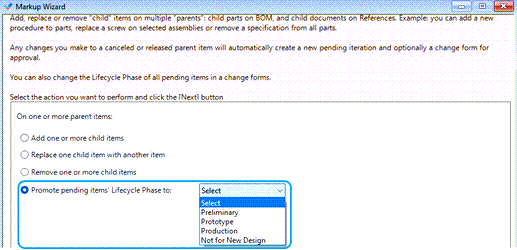 Markup Wizard to advance Lifecycle of Affected Items