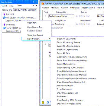 Task Notification's Report Contextual Menu