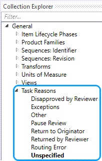 Task Reasons in Collection Explorer