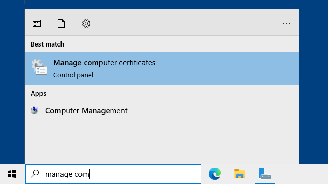 Windows Search - Manage computer certificates