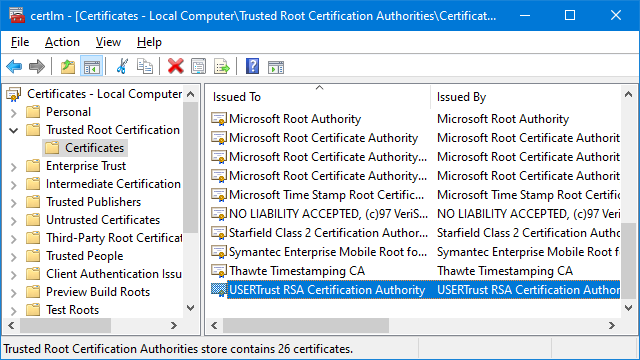 Trusted Root Certification Authorities Certificates