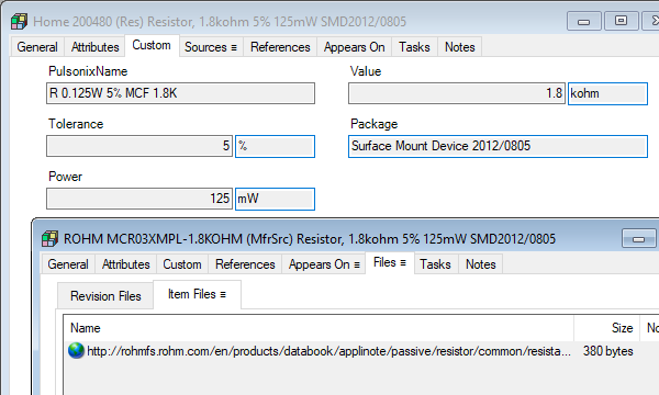 Resistor part type's custom attributes with purchased source for Pulsonix EDA