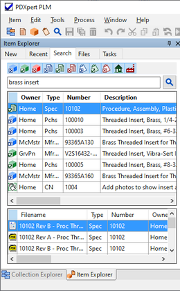 PDXpert PLM software Item Explorer window
