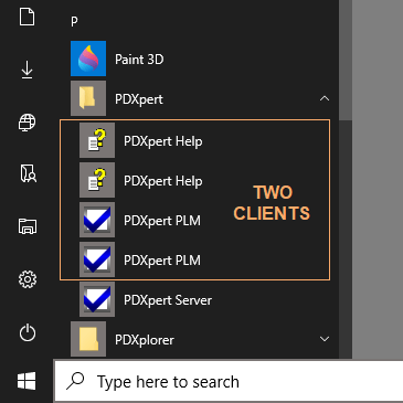 Start menu duplicate PDXpert clients