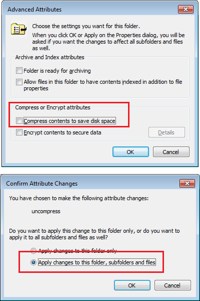Advanced attributes for uncompressing folders