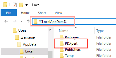 PDXpert folder at %LocalAppData%