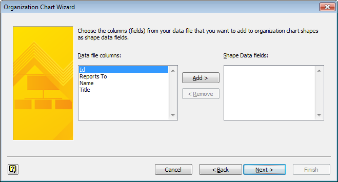 Defining fields for Visio shape data